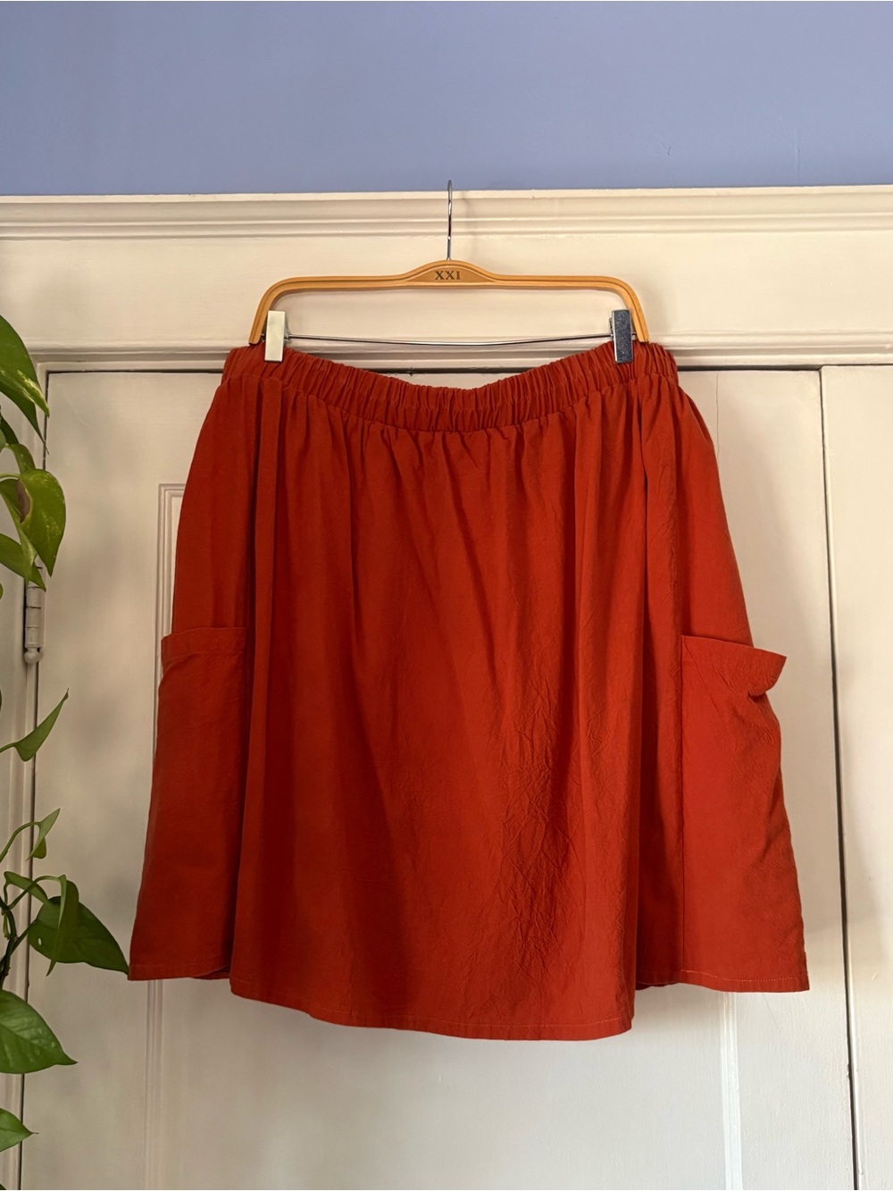 Women’s Elastic-Waist Rust Orange Pocket Skirt